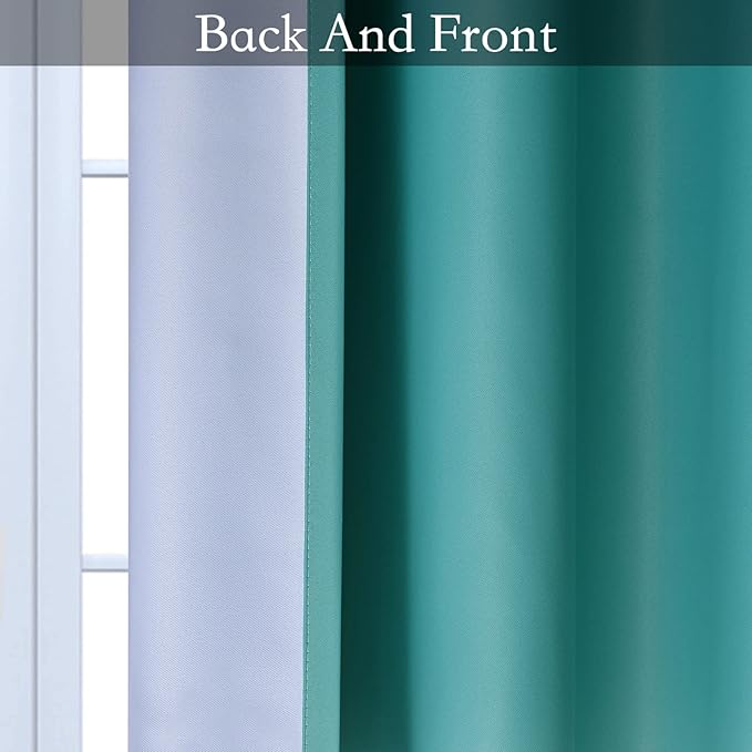 SimpleHome Ombre Room Darkening Curtains for Living Room, Light Blocking Gradient Teal to Grey White Thick Thermal Insulated Grommet Window Curtains/Drapes for Bedroom, 2 Panels, 52x63 inches Length