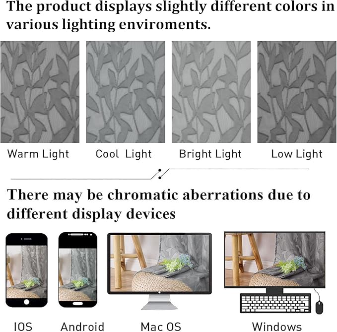 Lecloud Leia Charcoal Grey Sheer Curtains 78 Inches Long 2 Panels, Privacy Airy Voile Jacquard Leaf Textured Curtains, Dual Rod Pockets Farmhouse Drapes for Living Room Bedroom, Each 42" W x 78" L