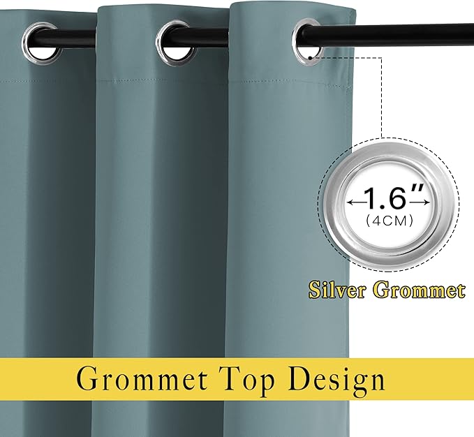 NICETOWN Blackout Living Room Curtains Extra Wide, Triple Weave Grommet Top Thermal Insulated Window Treatment Light Blocking Panels for Patio/Porch (Greyish Blue, W80 x L84, Set of 2)
