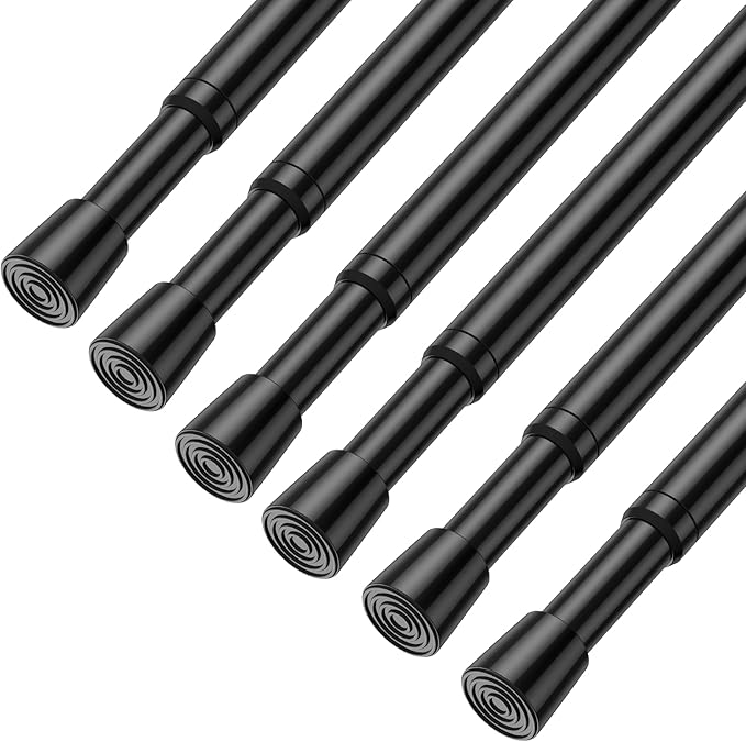 AIZESI Spring Tension Rods Adjustable Tension Curtain Rod Small Tension Rod No Drilling Expandable Spring Loaded Curtain Tension Rod（Black,26" to 39"-6Pcs)
