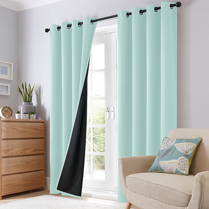 SimpleHome 100% Blackout Curtains for Bedroom,Thermal Insulated Aqua Grommet Window Drapes Room Darkening Curtains for Living Room with Black Back,52 x 96 Inch,2 Panels