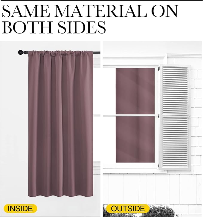 NICETOWN Room Darkening Curtains for Bedroom - Home Decoration Privacy Protection Thermal Insulated Solid Drapes/Draperies for Sliding Glass Door (Dry Rose, Set of 2, 52 x 84 inches)