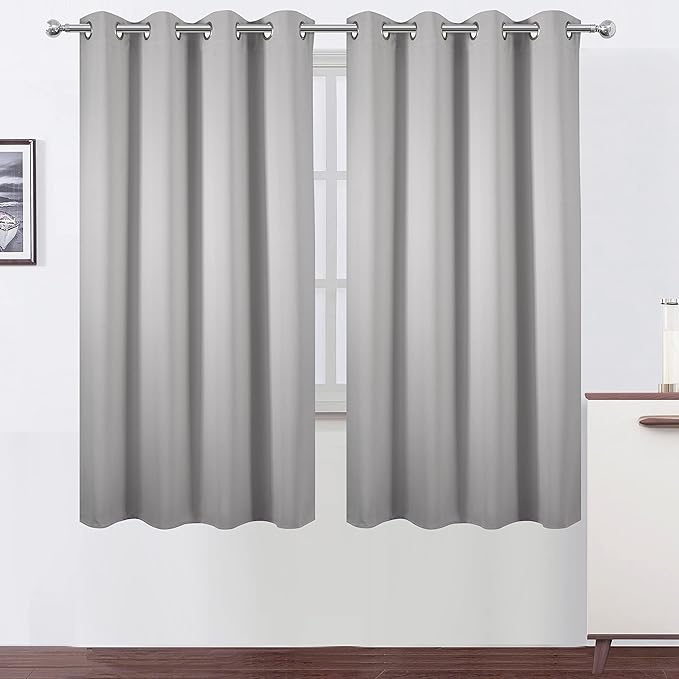 LEMOMO Light Grey Blackout Curtains 52 x 63 Inch Length/Set of 2 Curtain Panels/Thermal Insulated Room Darkening Blackout Curtains for Bedroom