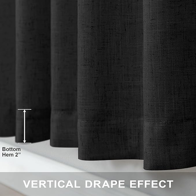Pitalk Black Linen Sheer Curtains 72 Inch Length for Bedroom Man Cave 2 Panel Back Tab Pocket Light Filtering Semi Privacy Modern Industrial Farmhouse Curtains for Living Room Gothic Decor 52x72 Long