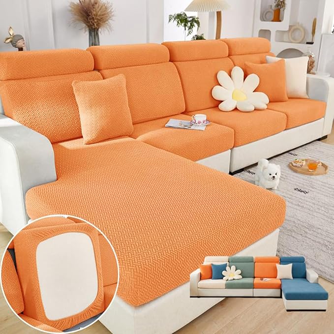 Soothing Home Sofa Covers, Sofa Hero Covers, Wear-Resistant Universal Couch Covers Washable Stretch Sectional Couch Cushion Covers (Orange,Large Single Seat Cover)