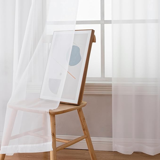 Aiyufeng White Sheer Curtains 90 Inches Long, Light Filtering Rod Pocket Solid Color Window Sheer Curtain Panels, Elegant Curtains & Drapes for Living Room, Bedroom 2 Panels (White, 59" W x 90" L)