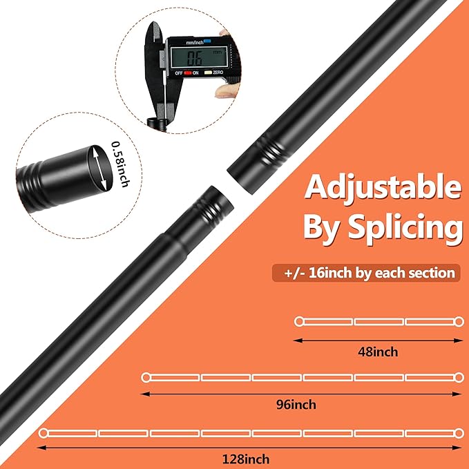 Curtain Rods No Drilling for Windows,5/8 Inch Diameter Drapey Pole with No Drill Curtain Rod Brackets (2PCS Black, 30 to 45")