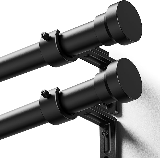 YaFex Curtain Rods 2 Pack 32-84 Inch, Heavy Duty 1 Inch Curtain Rod, Black Long Adjustable Window Treatment Rods, Modern Design, Easy Installation