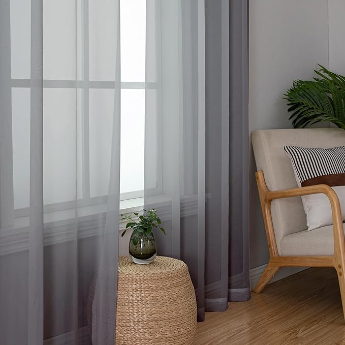 Lecloud Charcoal Grey Sheer Curtains 78 Inches Long 2 Panels, Light Filtering Voile Breathable Curtains, Privacy Solid Window Treatments with Rod Pocket for Bedroom Living Room, Each 42" W x 78" L