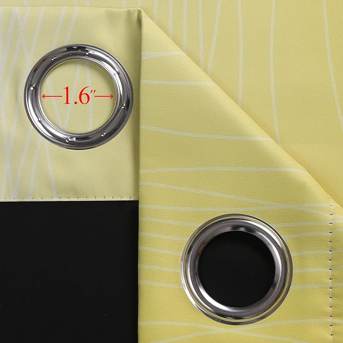 Estelar Textiler Yellow and Black Ombre Blackout Curtains for Bedroom, Full Room Darkening Grommet Curtains for Living Room, Thermal Insulated Light Blocking Gradient Drapes, 52Wx63L,2 Panels