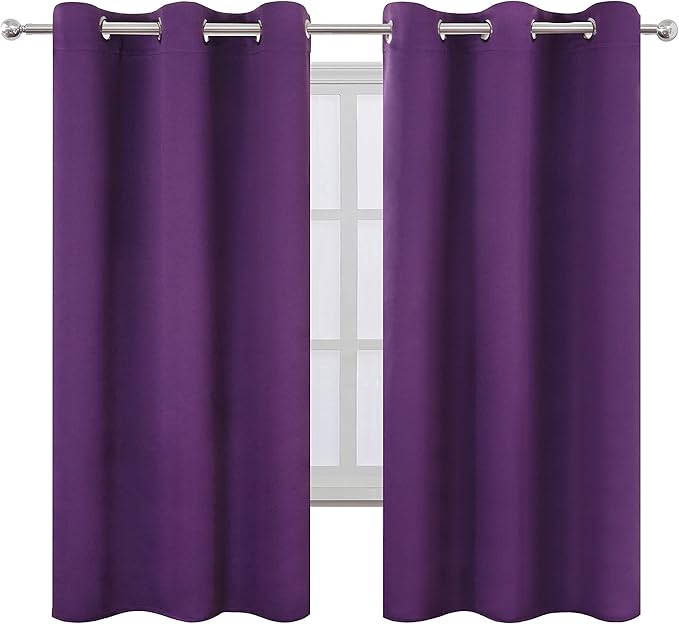 LEMOMO Purple Blackout Curtains 34 x 63 Inch Length/Set of 2 Curtain Panels/Thermal Insulated Room Darkening Blackout Curtains for Bedroom