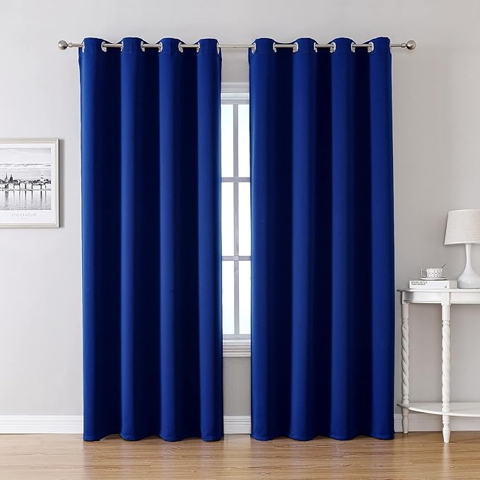 ChrisDowa Grommet Blackout Curtains for Bedroom and Living Room - 2 Panels Set Thermal Insulated Room Darkening Curtains (Royal Blue, 52W x 95L)