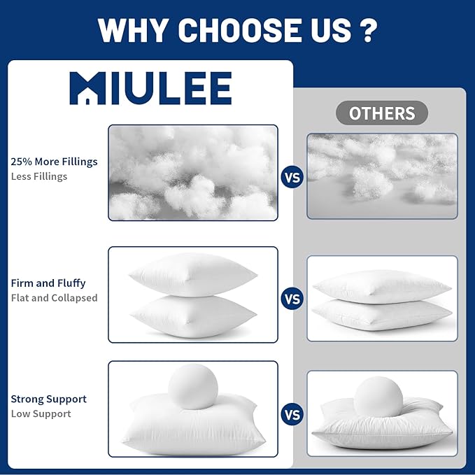 MIULEE 20x20 Pillow Inserts with Cotton Cover,Set of 4 100% Virgin Microfiber Throw Pillows for Couch Sofa and Bed