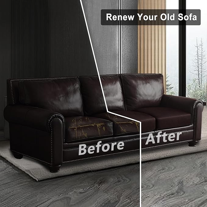 Leather Look Couch Cushion Covers Sofa Seat Slipcovers Sets Couches Furniture Protector for Sectional Armchair Loveseat Pets Kids Stretch Spandex Fabric (3 Cushion XL Sofa, Chocolate)
