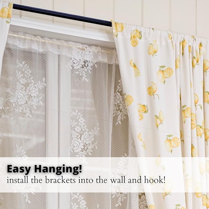 Yafa Home Fashion Heavy Duty Single Standard Adjustable Curtain Rod Hardware Included (Black, 48" - 86" [2PCS])