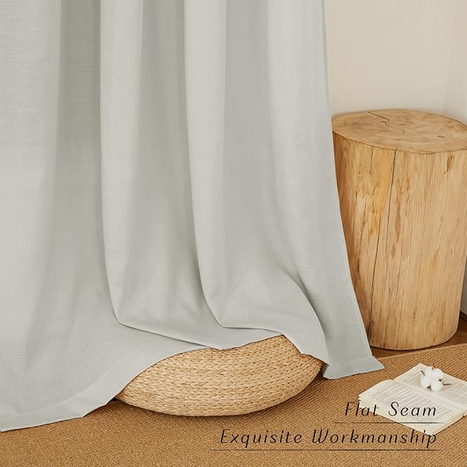NICETOWN Rustic Linen 102 inch Long Curtains for Living Room, Grommet Privacy Added Thick Linen Weave with Light Filter Window Curtains & Drapes for Bedroom, Gray, W55 x L102, 2 Panels
