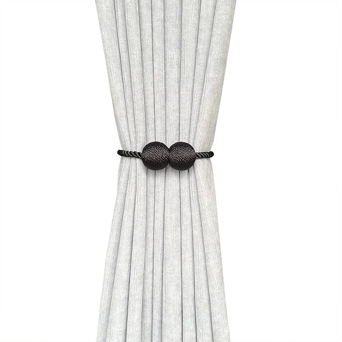 MELALUXE 2 Pack Magnetic Curtain Tiebacks, Decorative Curtain Holdbacks for Window Décor (Black)
