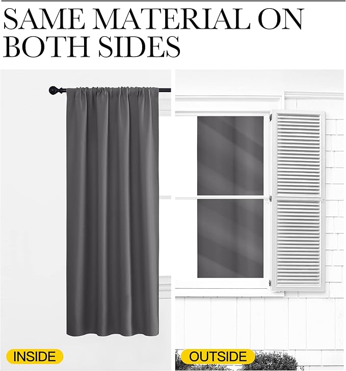 NICETOWN Grey Window Curtains for Bedroom - Home Decoration Thermal Insulated Rod Pocket Blackout Blinds & Drapes for Small Windows (Gray, 2 Panels, W34 x L72 -Inch)