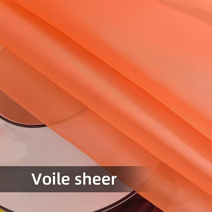 youleyar Solid Sheer Rod Pocket Curtain Voile Draperies 2 Panels White Beige Black Grey Coffee 52 Inch Width 63 Inch Long 1 Pair for Kitchen Bedroom Children Living Room Yard (Orange Red,52Wｘ63L)