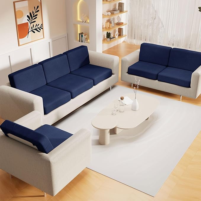 hyha Waterproof Couch Cushion Covers for Pets, Non Slip Sofa Seat Cover for Dogs Washable, Soft Thick Stretch Jacquard Fabric, Sofa Slipcovers with Elastic Bottom (1 Piece for Backrest M, Navy)