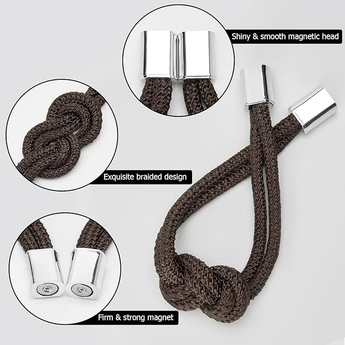 NICEEC 2 Pack Mini Magnetic Curtain Tiebacks Nordic Simple Style Drape Tie Backs Elegant Hand Weave Rope Knot Decorative Curtain Holdbacks for Home & Office Thin Window Drapery (Coffee)