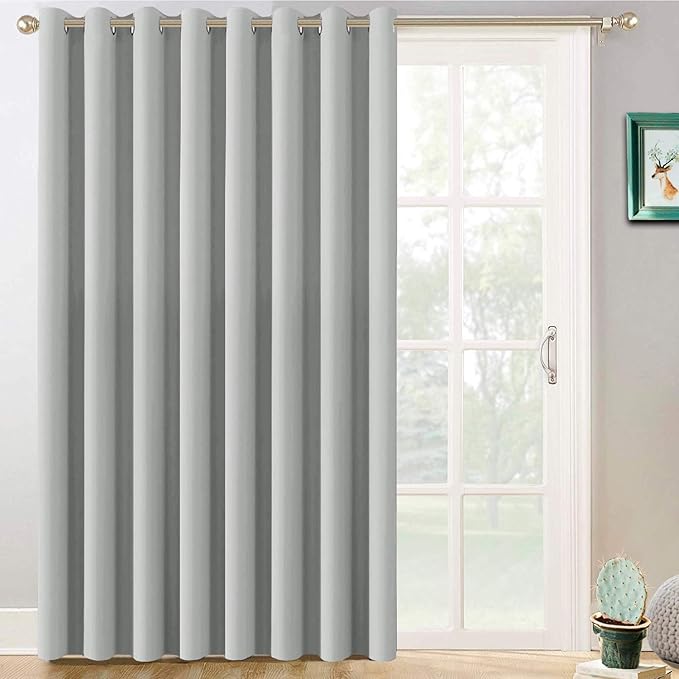 Yakamok Thermal Patio Door Curtains - Grey Blackout Room Darkening Door Blinds for Sliding Glass with Grommet Top, Split Room Divider Curtains (Light Grey, 100 inches W x 96 inches L)