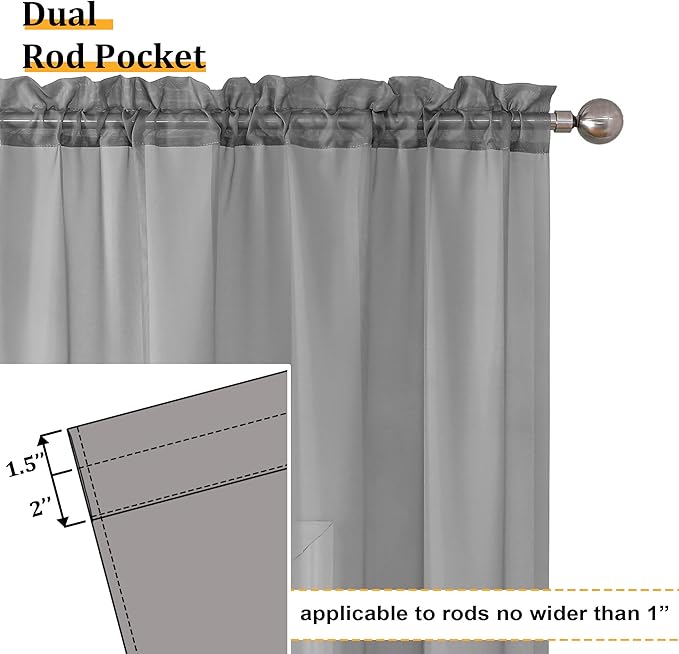 Aiyufeng Sheer Voile Window Treatment Rod Pocket Curtain Panels for Kitchen Bedroom Living Room Drapes Sunlight Filtering Privacy Semi Home Decor Assorted (Grey, 42 W x 90 L)