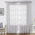 HOMEIDEAS Light Grey Sheer Curtains 52 X 84 Inches Length 2 Panels Embroidered Vine Floral Pattern Pocket Faux Linen Semi Sheer Voile Window Drapes for Bedroom Living Room