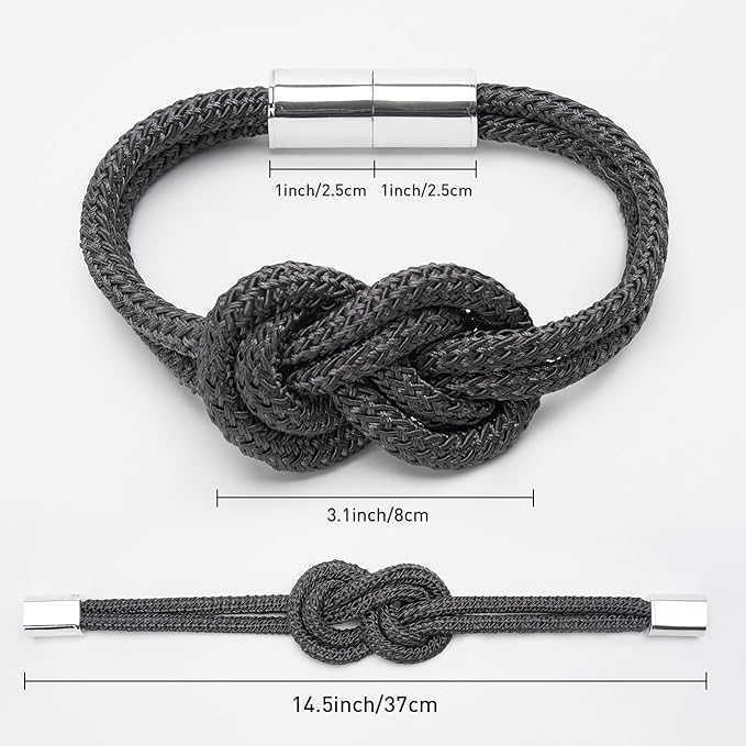 NICEEC 2 Pack Mini Magnetic Curtain Tiebacks Nordic Simple Style Drape Tie Backs Elegant Hand Weave Rope Knot Decorative Curtain Holdbacks for Home & Office Thin Window Drapery (Dark Grey)