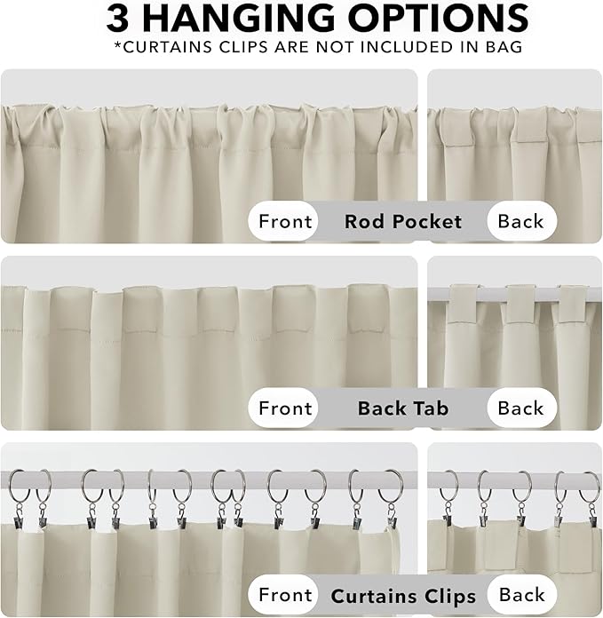 Deconovo Short Blackout Curtains for Small Windows Thermal Insulated Rod Pocket and Back Tab Curtains 42Wx45L Inch Light Beige 2 Panels