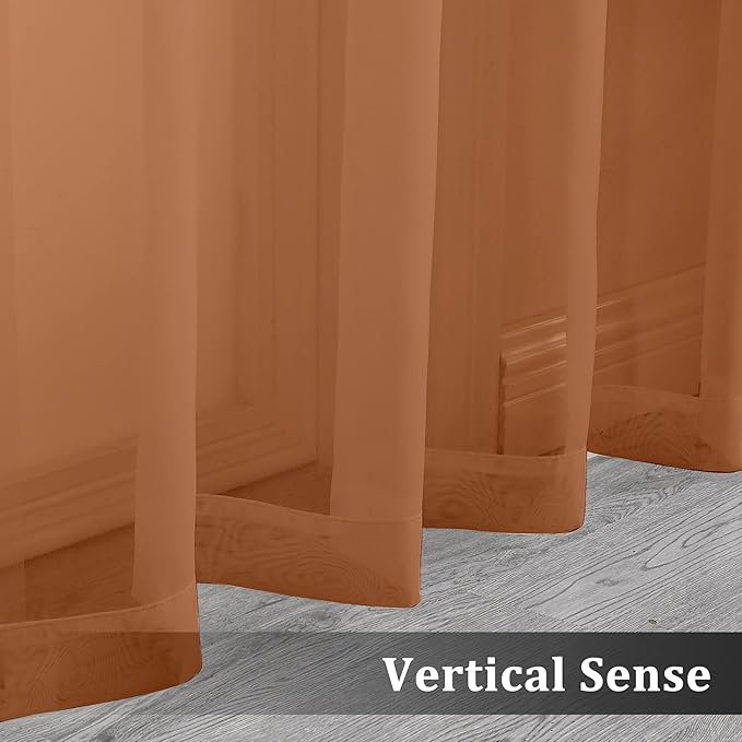 OVZME Sheer Orange Curtains 84 inch Length 2 Panels Set, Airy Soft-Touching Rod Pocket Voile Drapes for Living Room/Bedroom, Each 42" W x 84" L