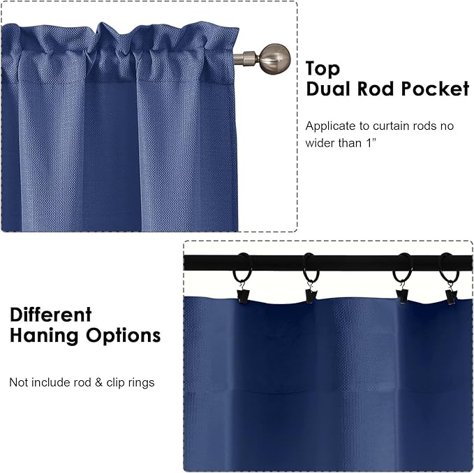 OWENIE Bob 1 PCS Blue Valances for Windows, Faux Linen Textured Kitchen Window Curtains Valance for Bedroom Living Room, Modern Soft Airy Solid Rod Pocket Bathroom Cafe Curtain, 60Wx20L Inch