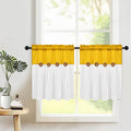 FRAMICS Farmhouse Kitchen Curtains 24 Inch Length, Rustic Cotton Linen Tier Curtain, Boho Button Short Curtains for Windows, Yellow Country Cafe Drapes, Rod Pocket, Yellow and White, 26x24