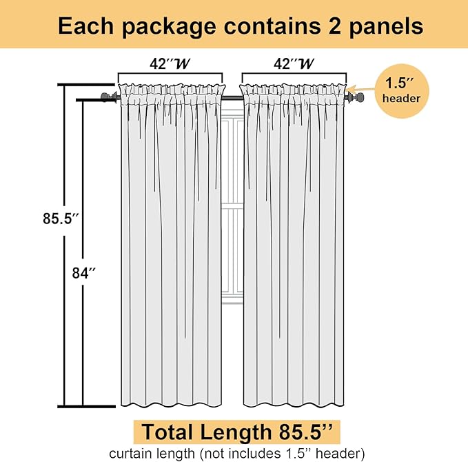 Lecloud White Sheer Curtains 84 Inch Length 2 Panels Set, Airy Voile Window Curtain Panels, Elegant Light Filtering Curtains for Living Room Bedroom Decor with Rod Pocket, Each Panel 42 X 84 Inch