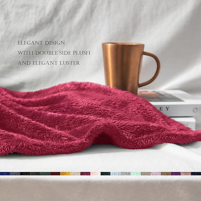 Exclusivo Mezcla Plush Fuzzy Fleece Bed Blanket Twin Size, Super Soft, Fluffy and Warm Blankets for Couch, Bed, All Season (Deep Red, 90x66 inches)
