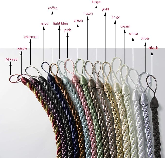 BEL AVENIR Curtain Tiebacks Ropes Tie-Backs, Handmade Curtain Holdbacks (Black, 4pack)