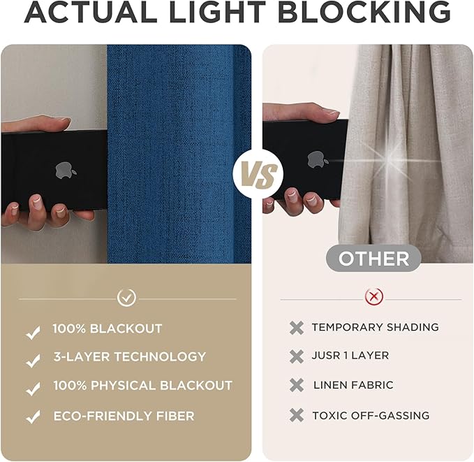 Joydeco Linen Blackout Curtains for Bedroom - 100% Light Blocking 1 Panels, Navy Blue Drapes 100" W x 120" L, Thermal Insulated Room Darkening Curtains for Living Room, Rod Pocket & Back Tabs