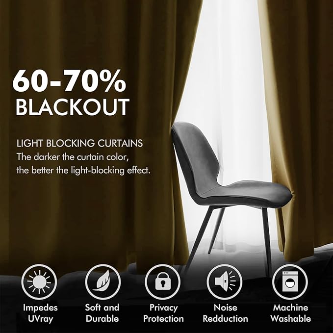 MIULEE 2 Panels Blackout Velvet Curtains Solid Soft Grommet Mustard Yellow Curtain Thermal Insulated Soundproof Room Darkening Curtains/Drapes/Panels for Fall Living Room Bedroom 52 x 90 Inch