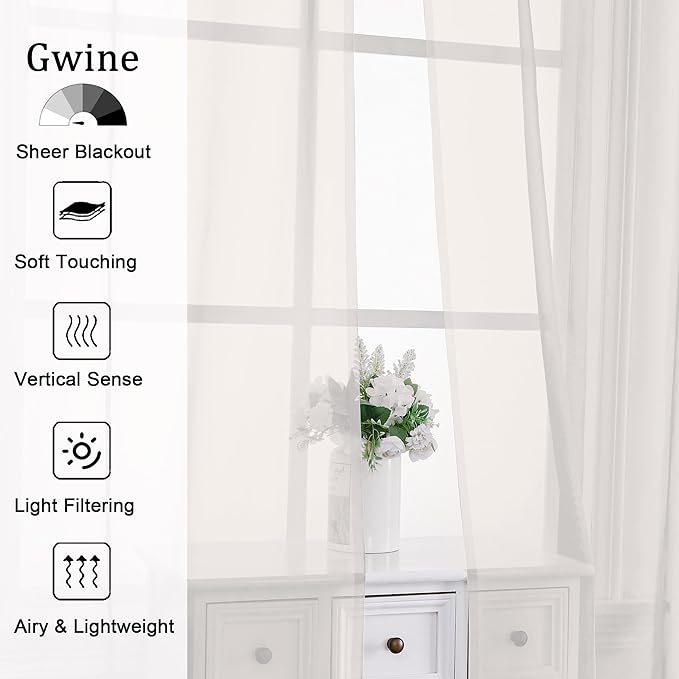 Gwine Ivory Sheer Curtains for Living Room 45 inches Long, Short Voile Light Filtering Window Treatments Sheer Curtains for Bedroom, Half Window Drapes with Rod Pocket, Each 42" Wx45 L