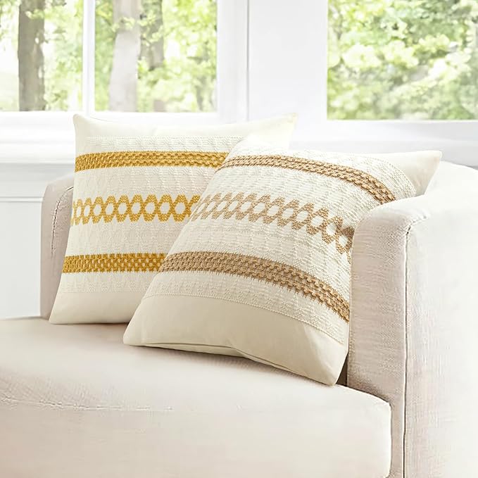 MIULEE Set of 2 Mustard Yellow Boho Decorative Lumbar Pillow Covers 12x20 Inch Farmhouse Rustic Couch Throw Pillows Modern Cotton Cushion Covers Retro Macrame Woven Spring Decor for Bed Sofa Chair