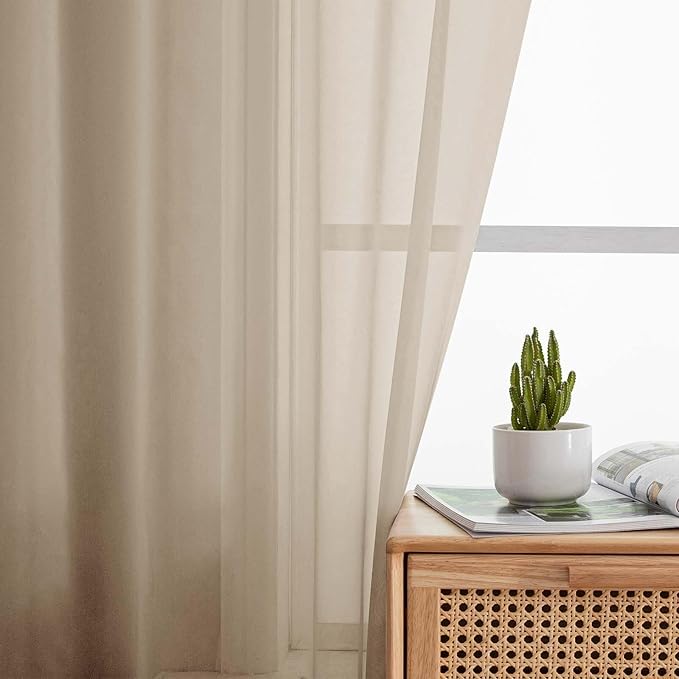 Taupe Kitchen Curtains 30 Inch Length Tier 2 PCS, Solid Soft Airy Half Curtains for Windows, Taupe Sheer Rod Pocket Drapes for Bathroom Basement Small Window, 42" Wx30 L Inches