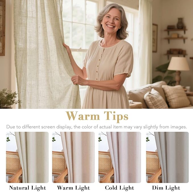 H.VERSAILTEX Living Room Linen Curtains - Semi Sheer, Nickel Grommet, Energy Saving, Light Filtering Window Treatments - 2 Panels, 52 x 72 Inch