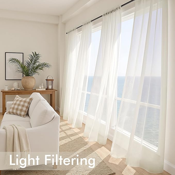MIULEE Ivory Sheer Curtains 63 Inches Long, 4 Panels Set, Light Filtering Rod Pocket Voile Drapes for Living Room and Bedroom, Airy Soft Fabric Window Treatments, 54 x 63 Inches