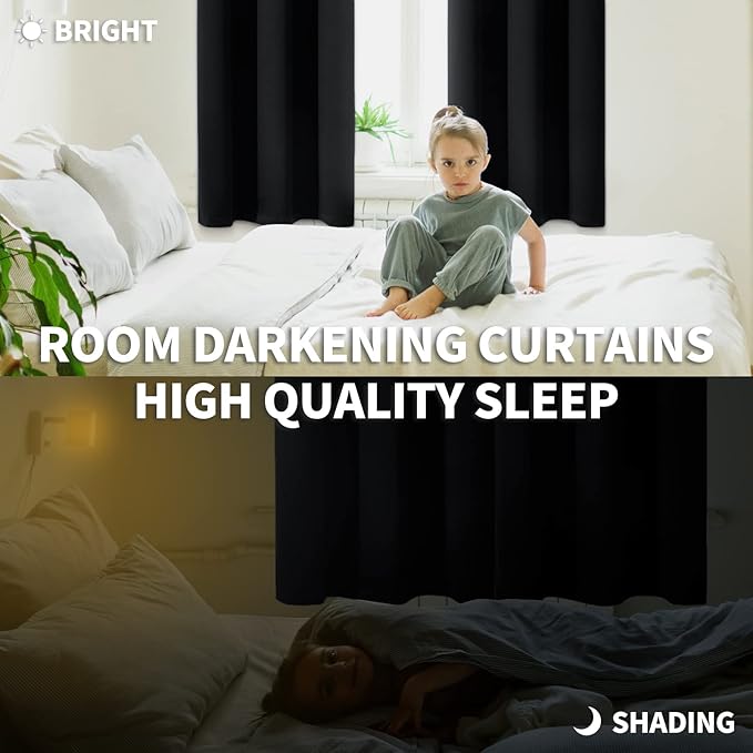 BGment Blackout Curtains - Grommet Thermal Insulated Room Darkening Bedroom and Living Room Curtain, Set of 2 Panels (70 x 84 Inch, Black)