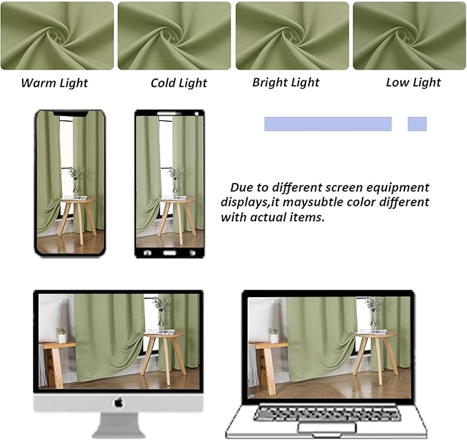 Simplebrand Ava Sage Green Blackout Curtains for Bedroom, 78 Inch Length, 2 Panels Set, Privacy Thermal Insulated Rod Pocket Window Curtains for Patio, French Door, W40 x L78 Inch