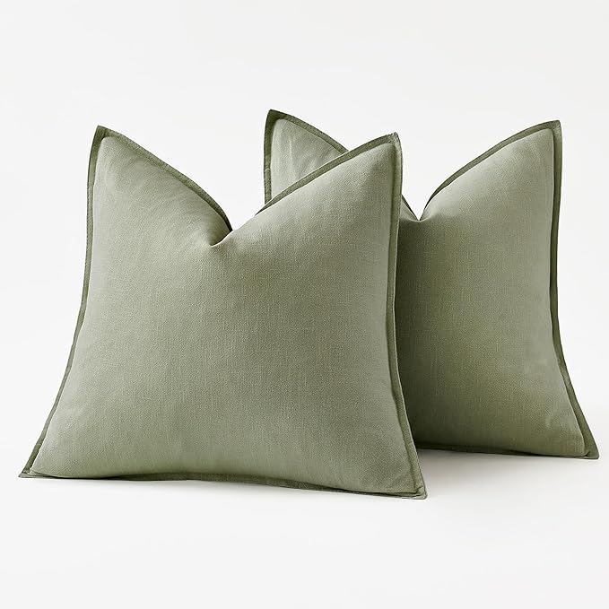 MIULEE Decorative Linen Pillow Covers 20x20 Inch Sage Green Boho Farmhouse Neutral Spring Couch Throw Pillows for Bed Pack of 2 Accent Modern Pillowcase Summer Sofa Livingroom Home Decor