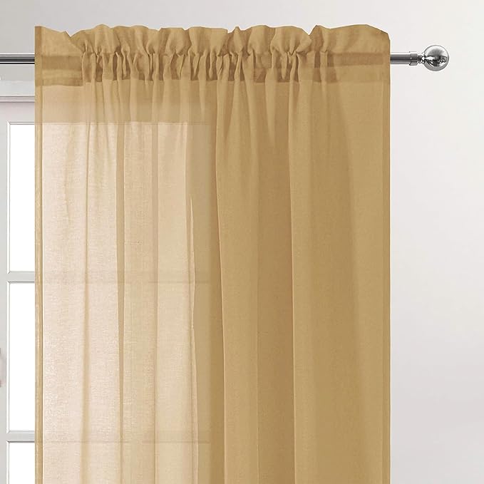 DWCN Taupe Sheer Curtains for Kitchen Windows - Rod Pocket Semi Transparent Voile Tier Curtains for Bedroom, Living Room, Farmhouse, 36 x 36 inches Long, Set of 2 Panels
