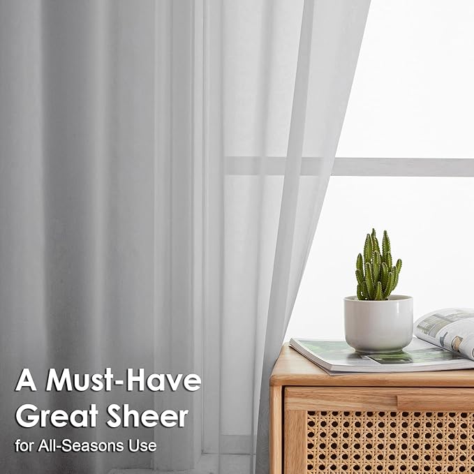OVZME Light Grey Sheer Curtains 90 Inches Long 2 Panels - Soft Light Filtering Window Sheer Panels for Living Room/Bedroom, Top Dual Rod Pocket, 1 Pair, Each 42Wx90L Inches