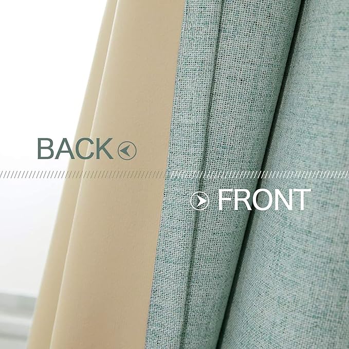 MIULEE Linen Texture Curtains for Bedroom Solid 100% Blackout Thermal Insulated Seafoam Green Curtains Grommet Room Darkening Draperies for Living Room Nursery 52x108 Inch (2 Panels)