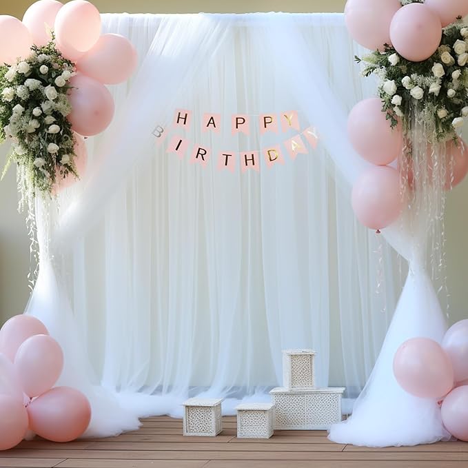 20ft x 12ft White Tulle Backdrop Curtain for Parties Sheer Fabric Backdrop Curtains for Wedding Baby Shower Bridal Shower Birthday Photo Backdrop Drapes Background Wall Decorations 4 Panels 5ft x 12ft